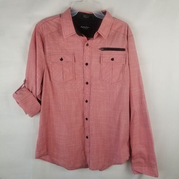 Eighty Eight Men's Casual Button Down Shirt in Red - Picture 7 of 15